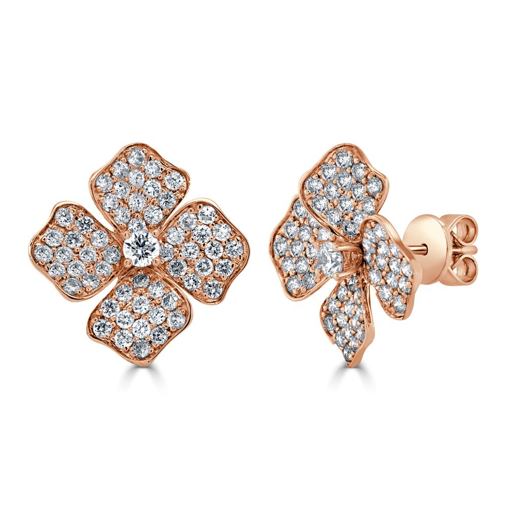 14kt Gold Diamond Flower Earrings