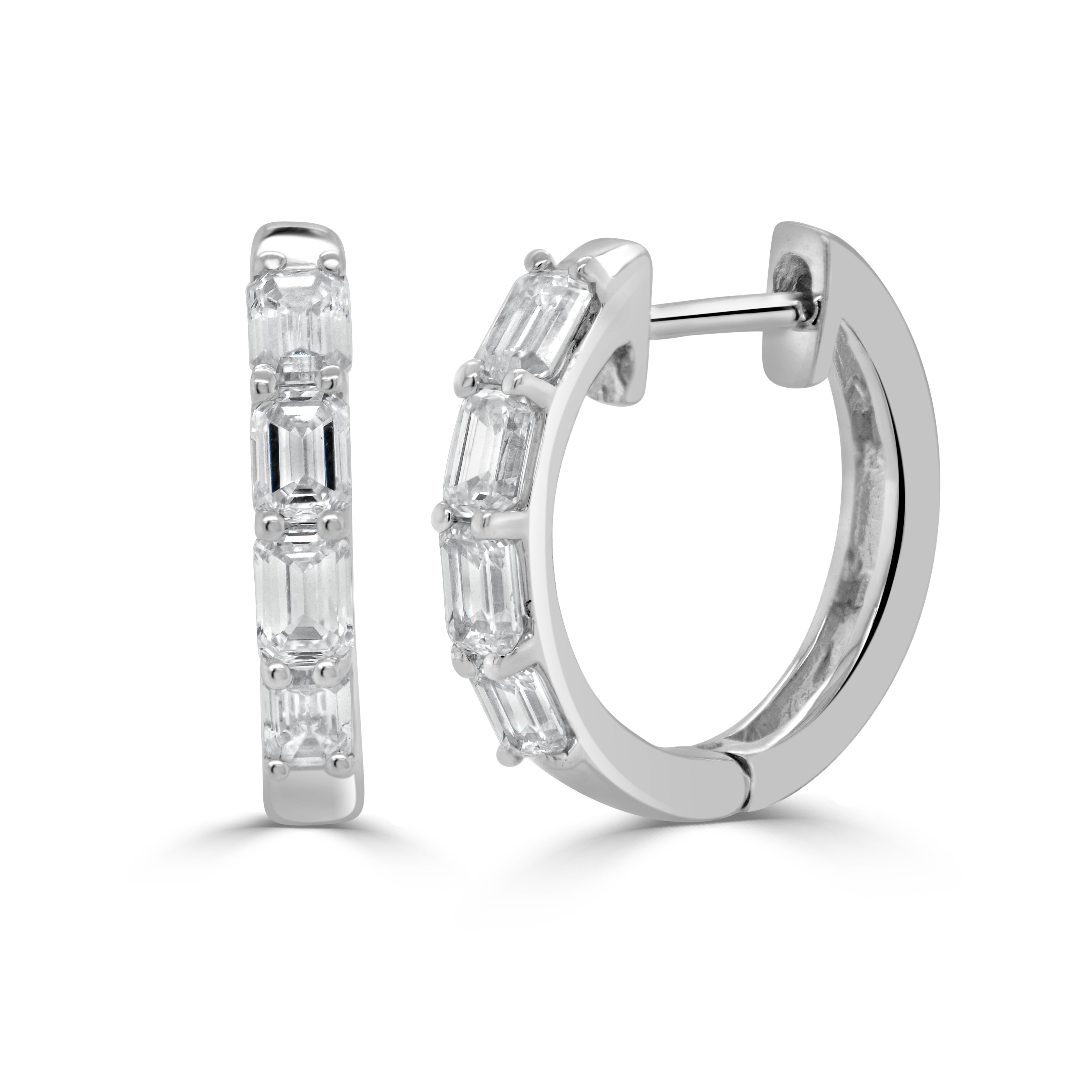 14k Gold & Emerald-Cut Diamond Huggie Earrings - 0.87ct