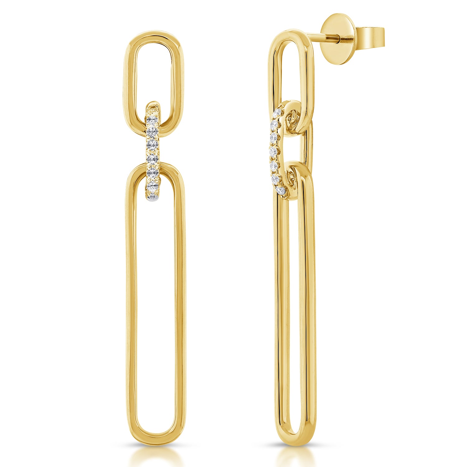 14k Gold & Diamond Link Dangle Earrings- 0.08 ct.