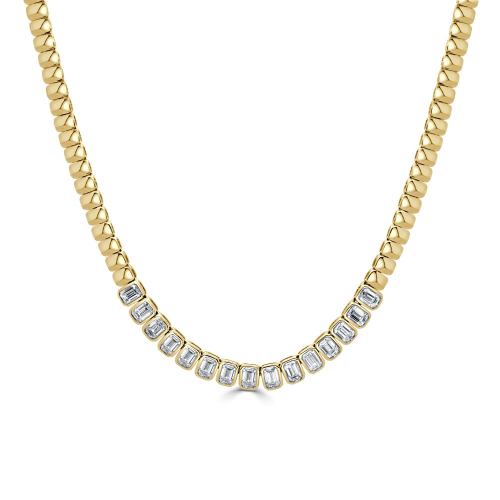 14K Gold & Emerald-Cut Diamond Bezel Set Necklace - 2.54ct