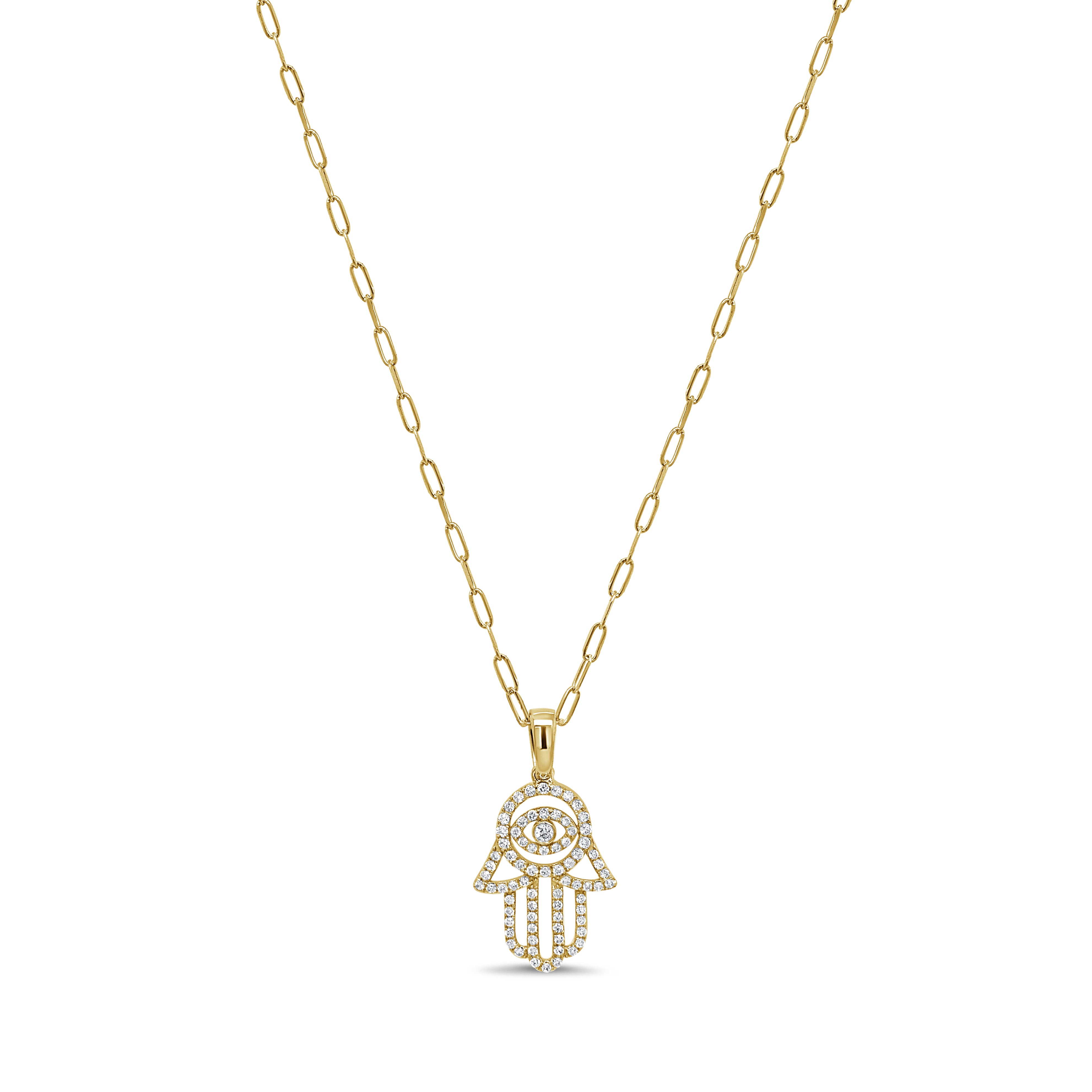 14K Gold & Diamond Hamsa Necklace - 0.33ct