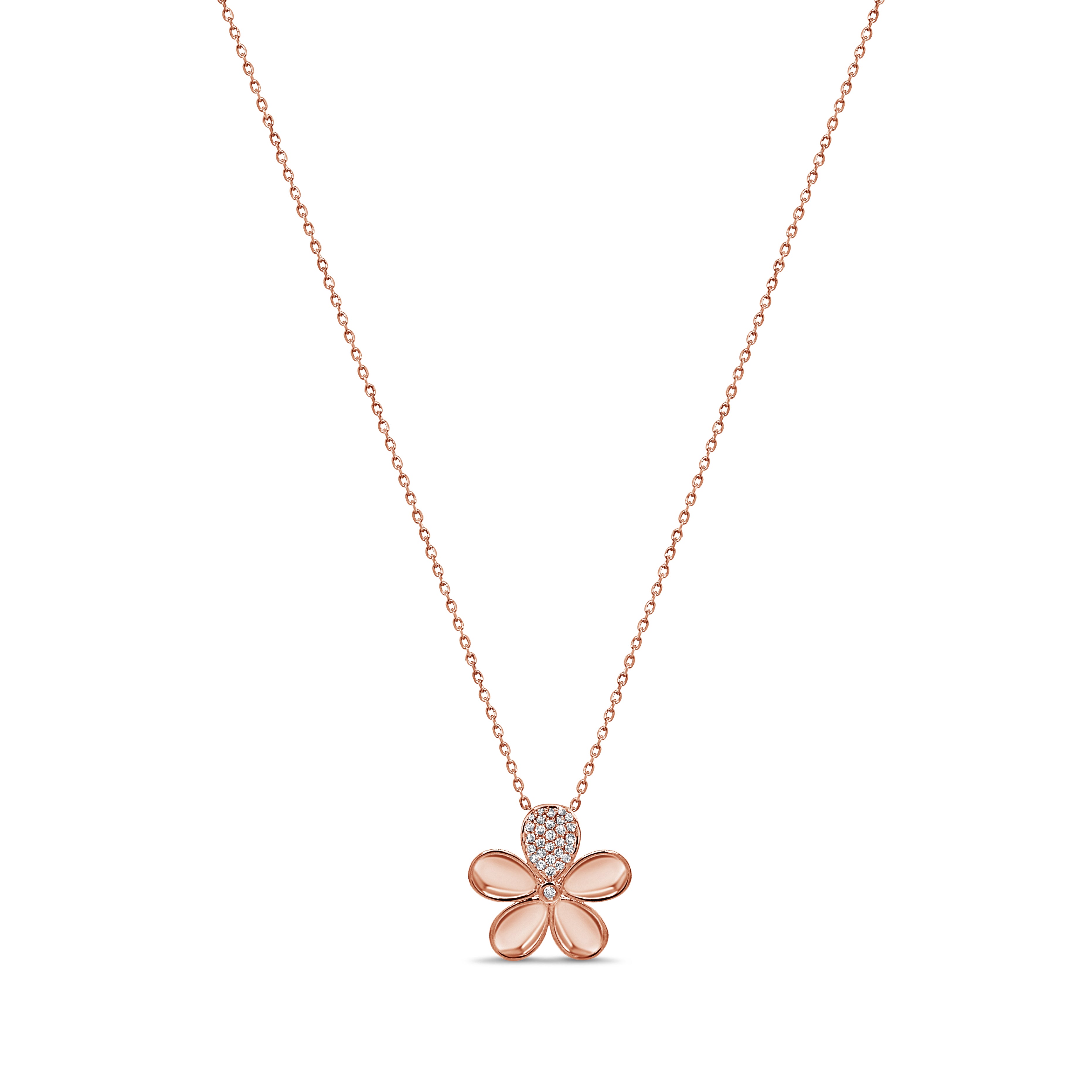 14K Gold & Diamond Flower Necklace - 0.13ct