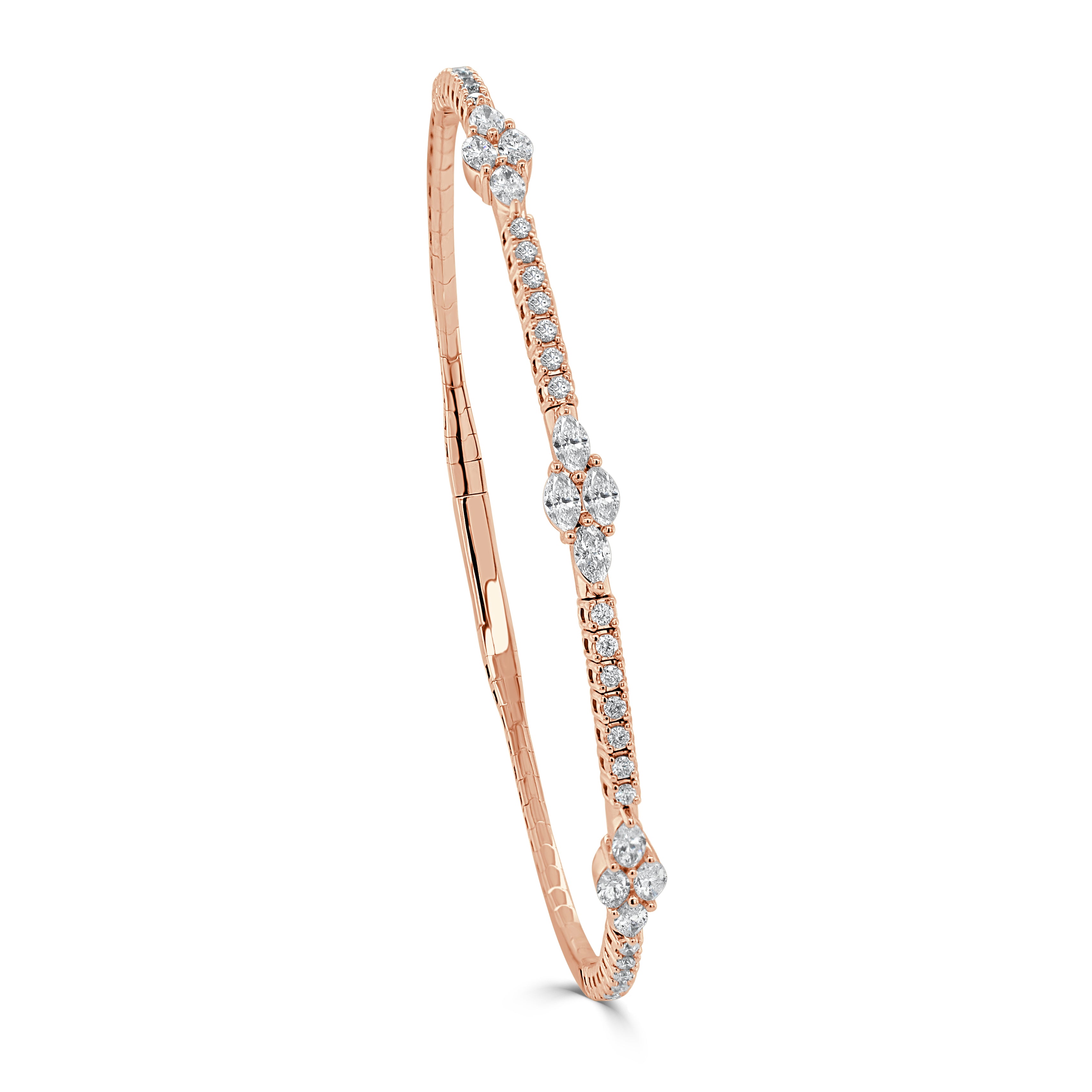 14k Gold & Marquise Diamond Station Flexible Bangle - 1.11ct