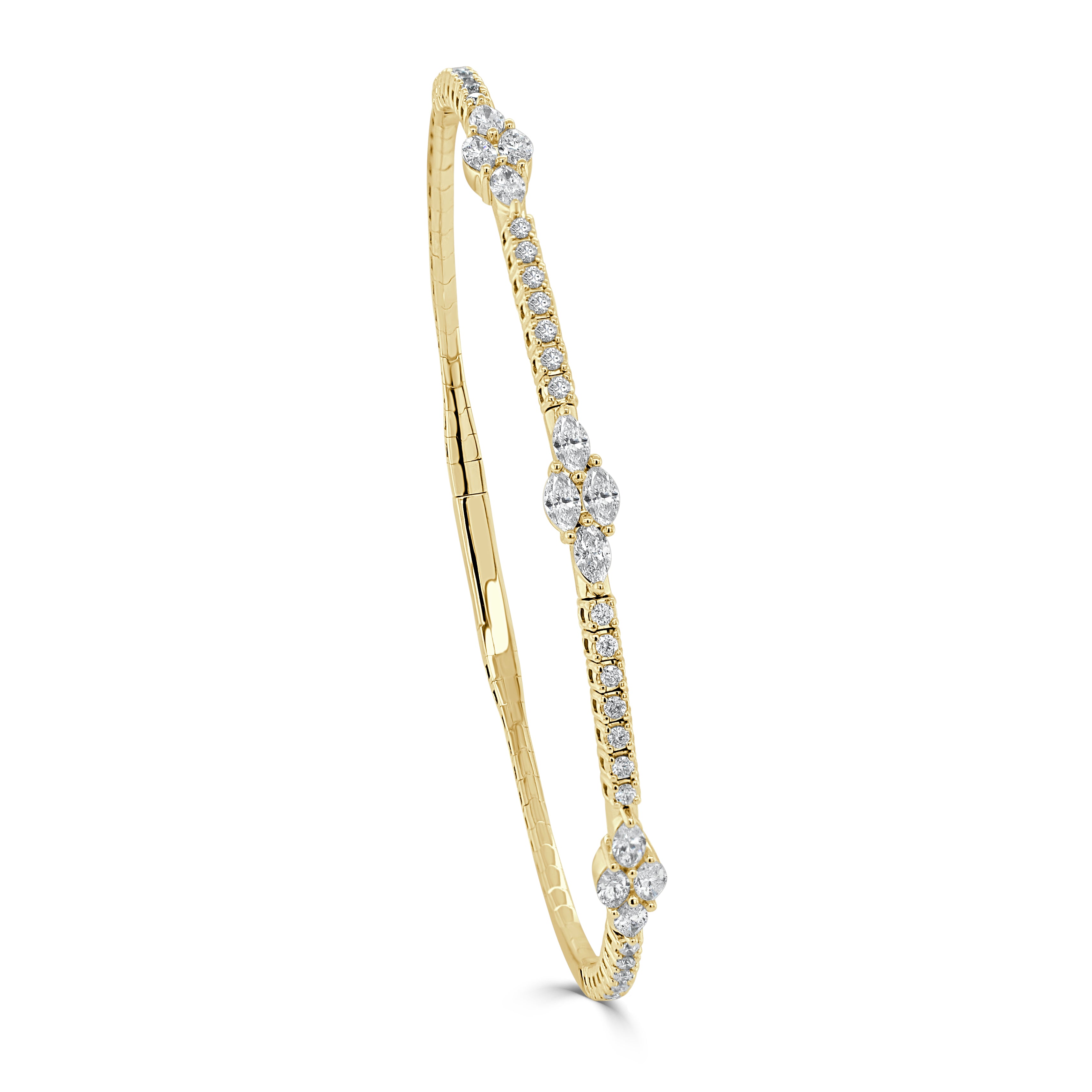 14k Gold & Marquise Diamond Station Flexible Bangle - 1.11ct