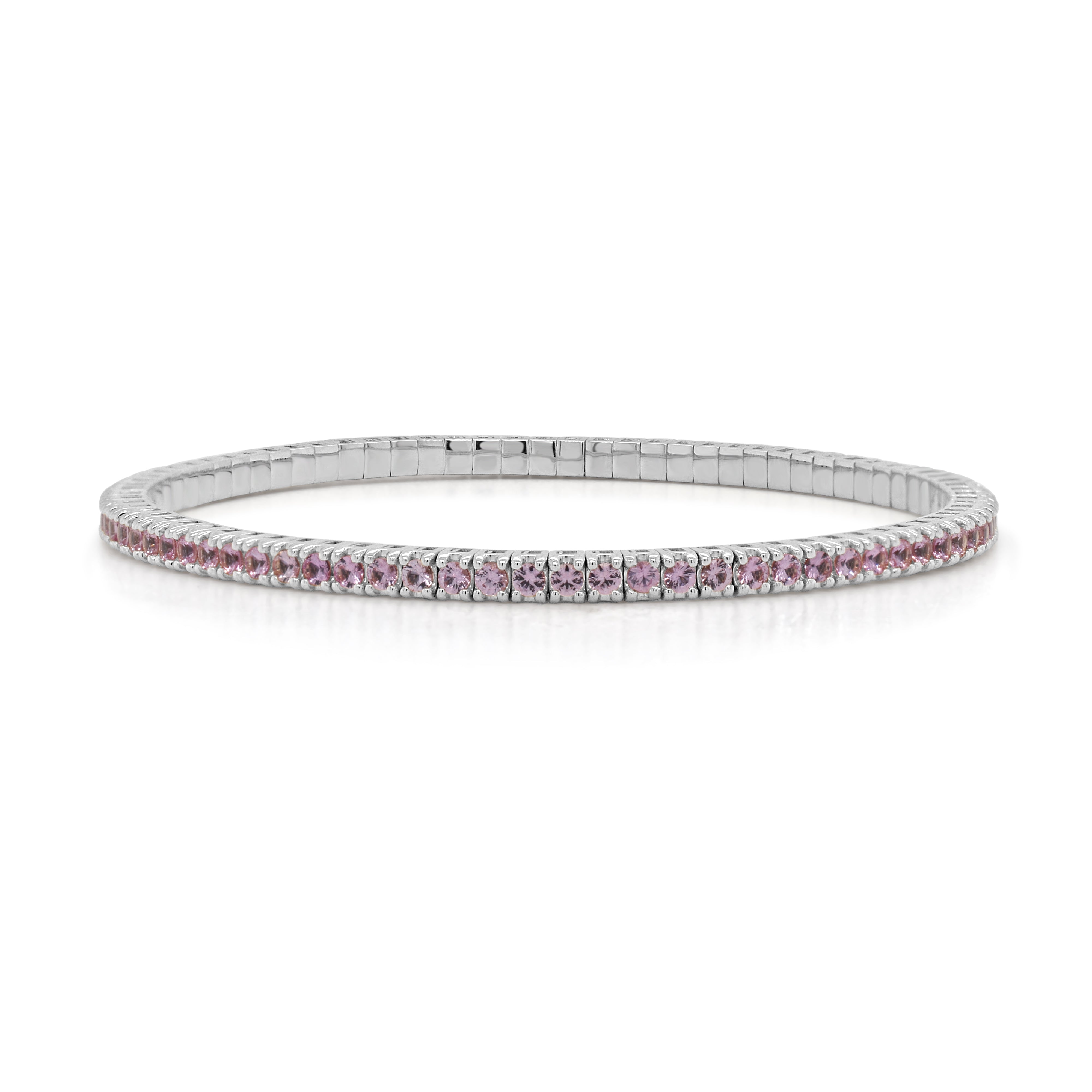 14K Gold & Pink Sapphire Eternity Stretch Bracelet - 3.16ct