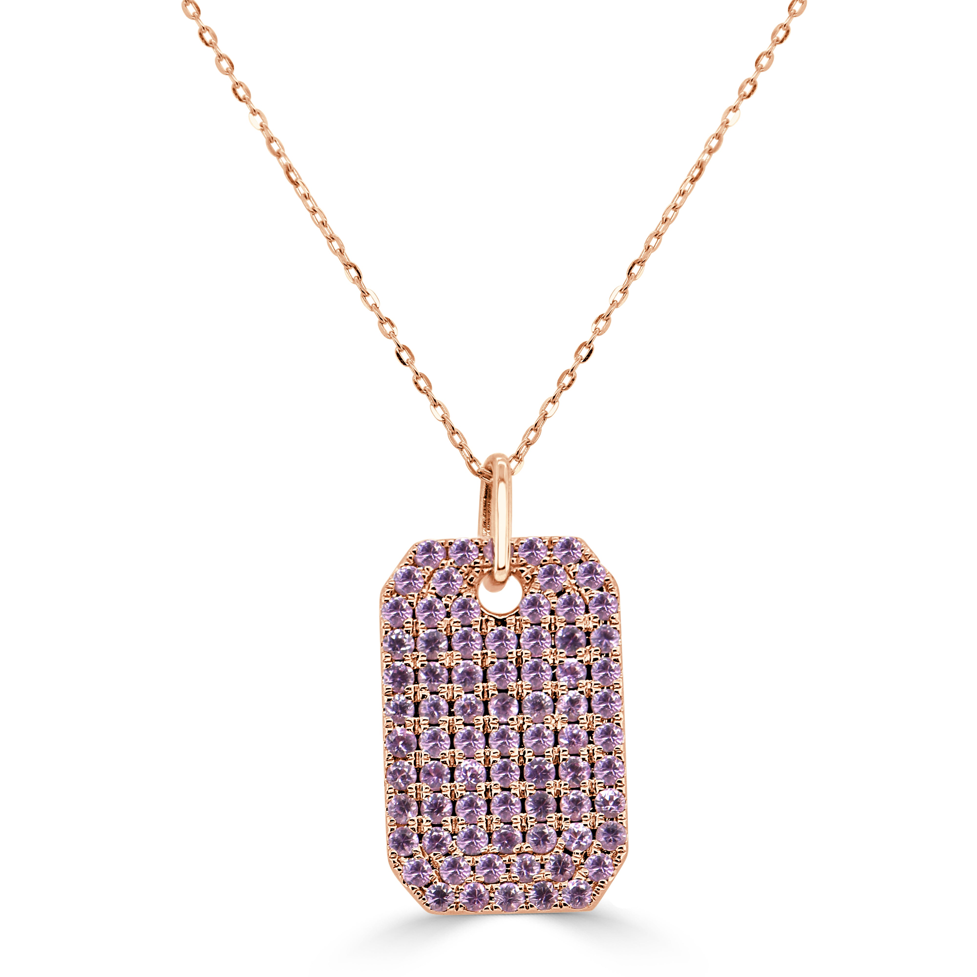 14K Gold & Pink Sapphire Pave Dog Tag Charm Necklace - 1.74ct