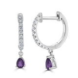 14K Gold Amethyst & Diamond Dangle Huggie Earrings