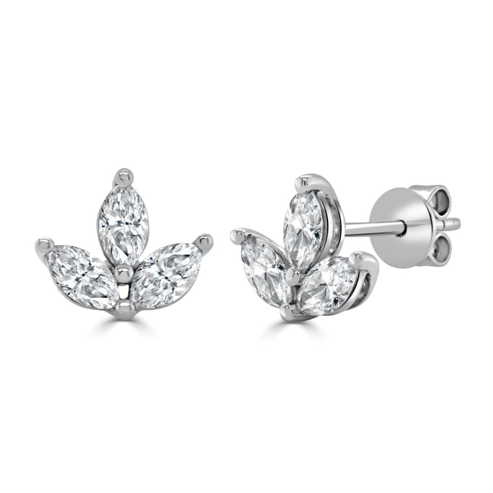 14K Gold & Marquise Diamond Flower Stud Earrings - 0.82ct