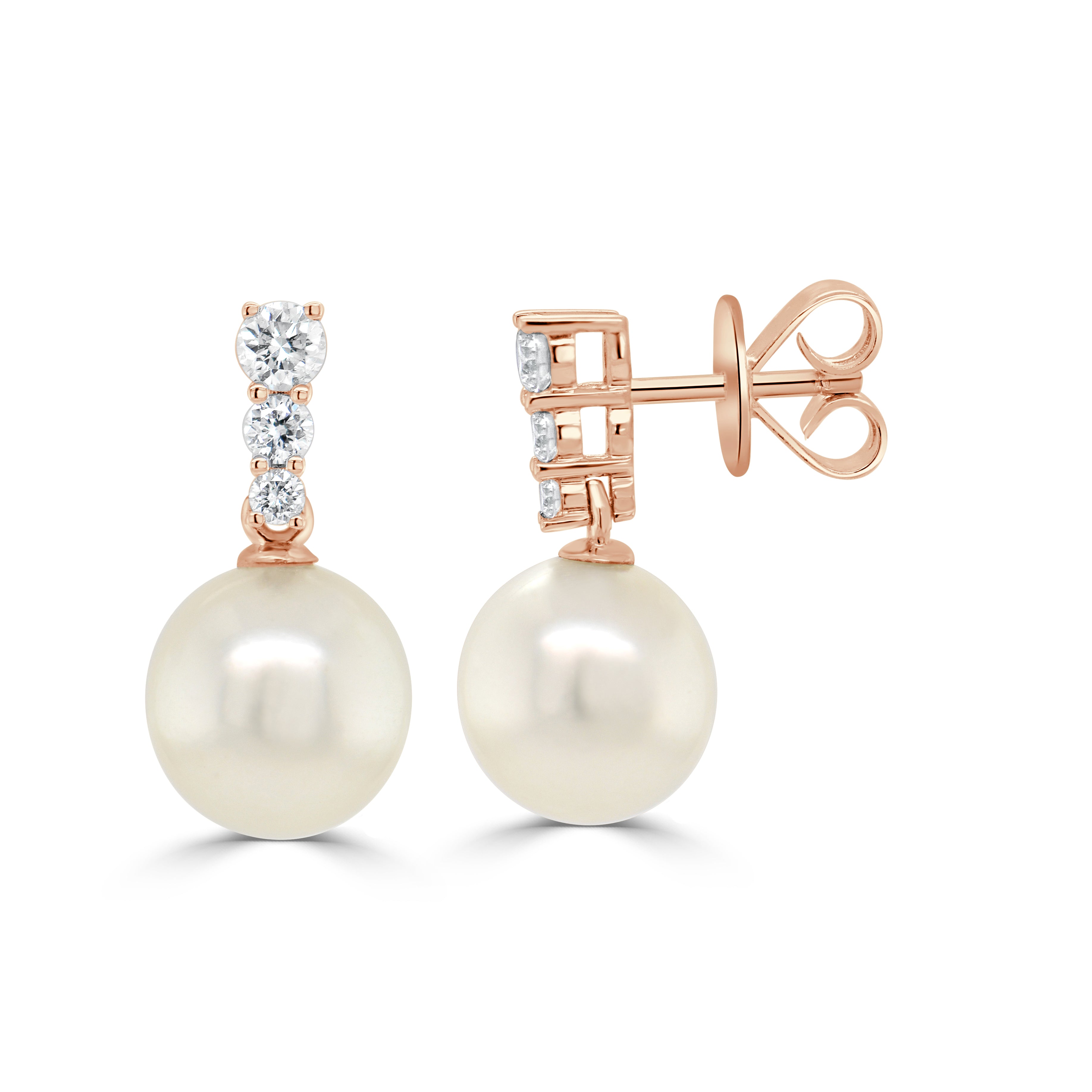 14K Gold Pearl & Diamond Earrings