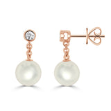 14K Gold Diamond & Pearl Dangle Earrings