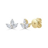 14K Gold & Marquise Diamond Flower Stud - 0.45ct