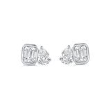 14K Gold Pear and Emerald Cut Diamond Earrings - 1.14ct