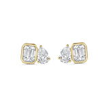 14K Gold Pear and Emerald Cut Diamond Earrings - 1.14ct