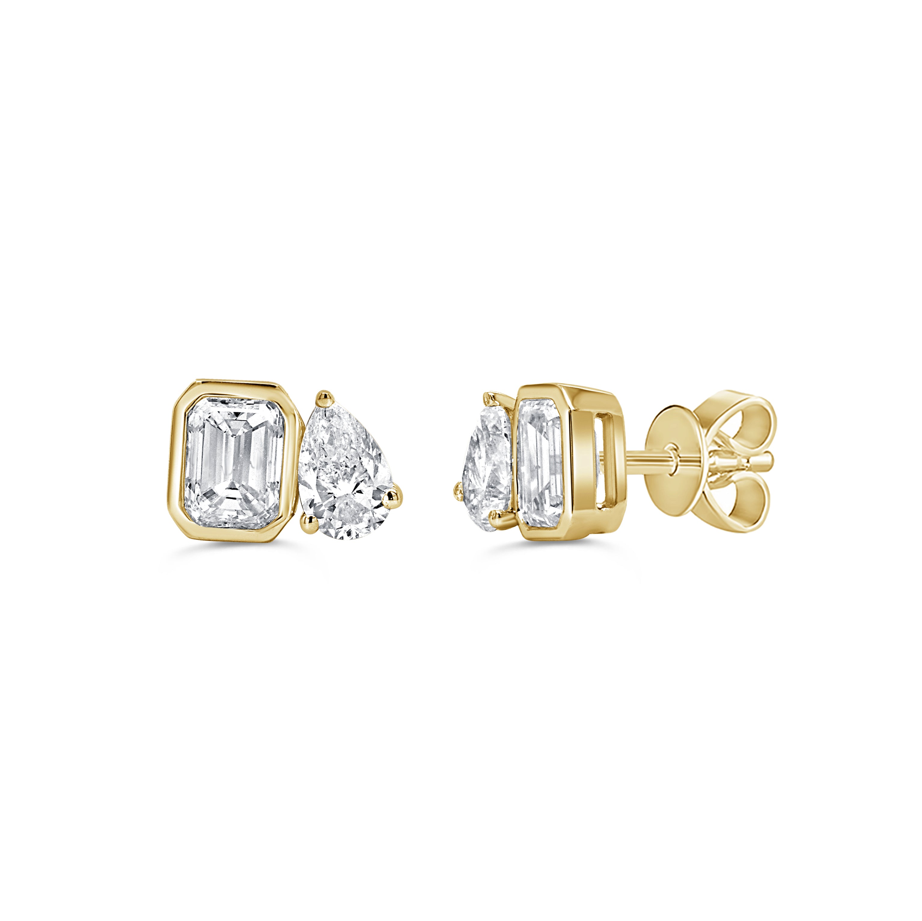 14K Gold Pear and Emerald Cut Diamond Earrings - 1.14ct