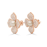 14K Gold Pearl & Diamond Floral Earrings - 2.16ct