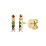 14K Gold & Rainbow Sapphire Bar Earrings - 0.22ct