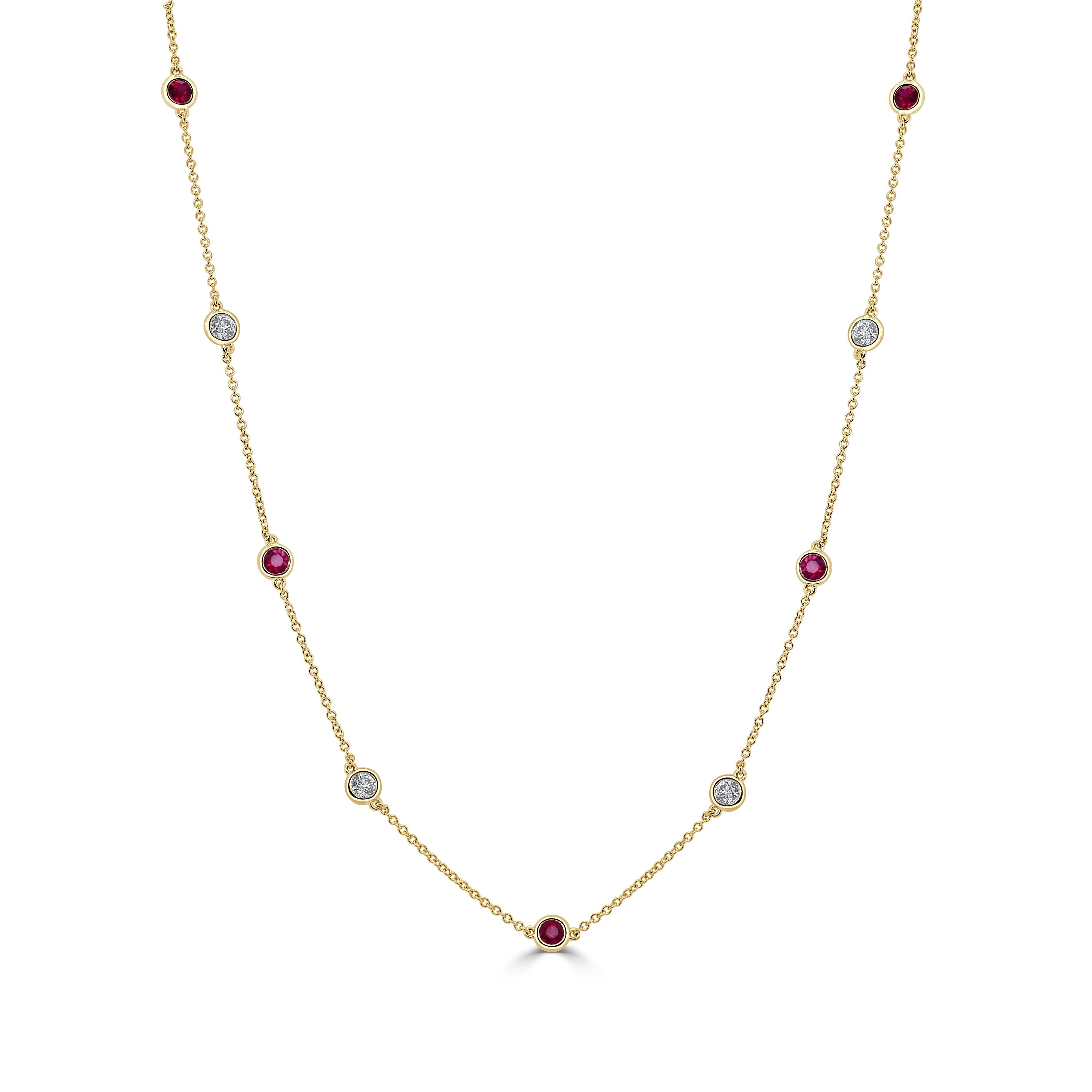 14k Gold Diamond & Gemstone Station Necklace - 0.50ct