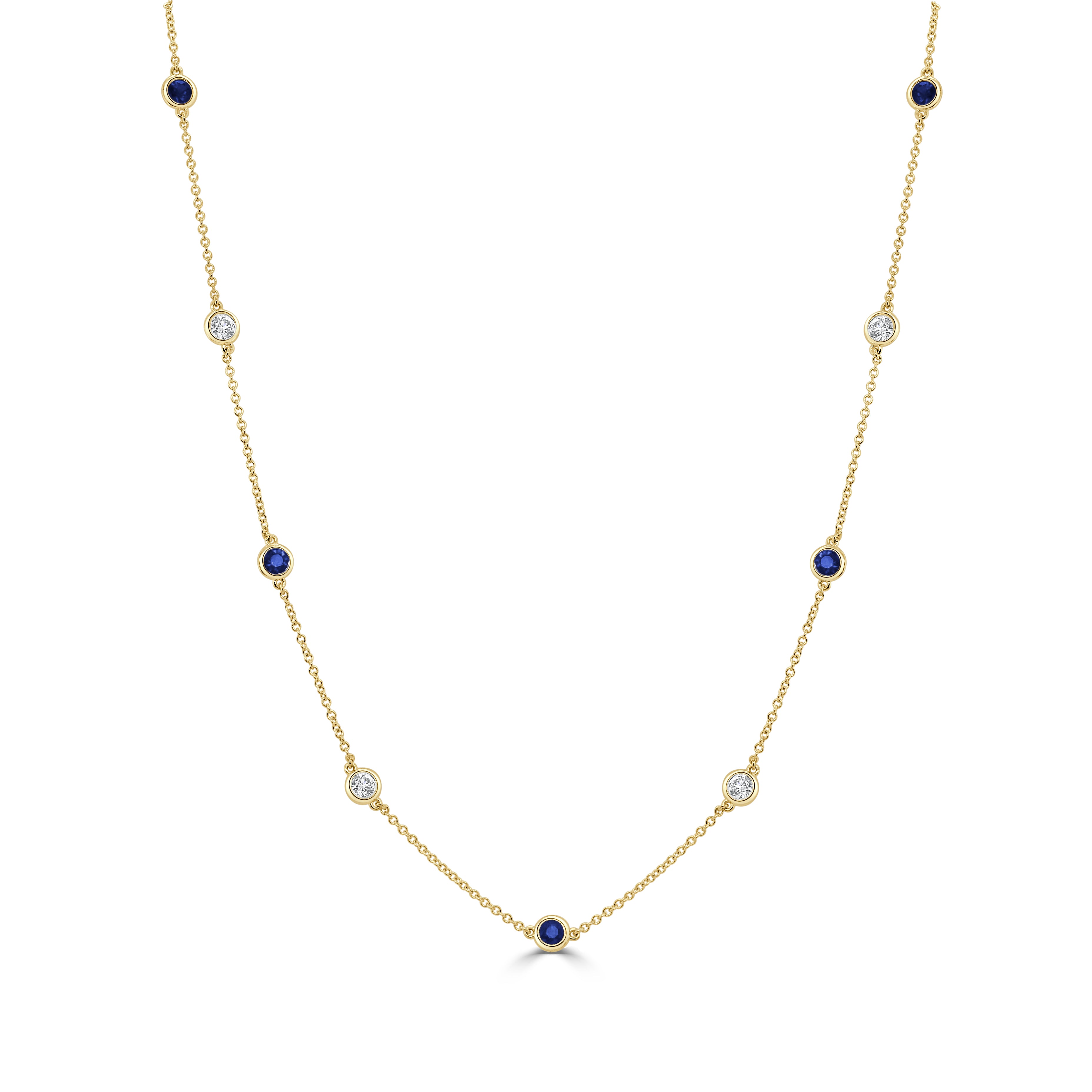 14k Gold Diamond & Gemstone Station Necklace - 0.50ct