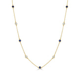 14k Gold Diamond & Gemstone Station Necklace - 0.50ct