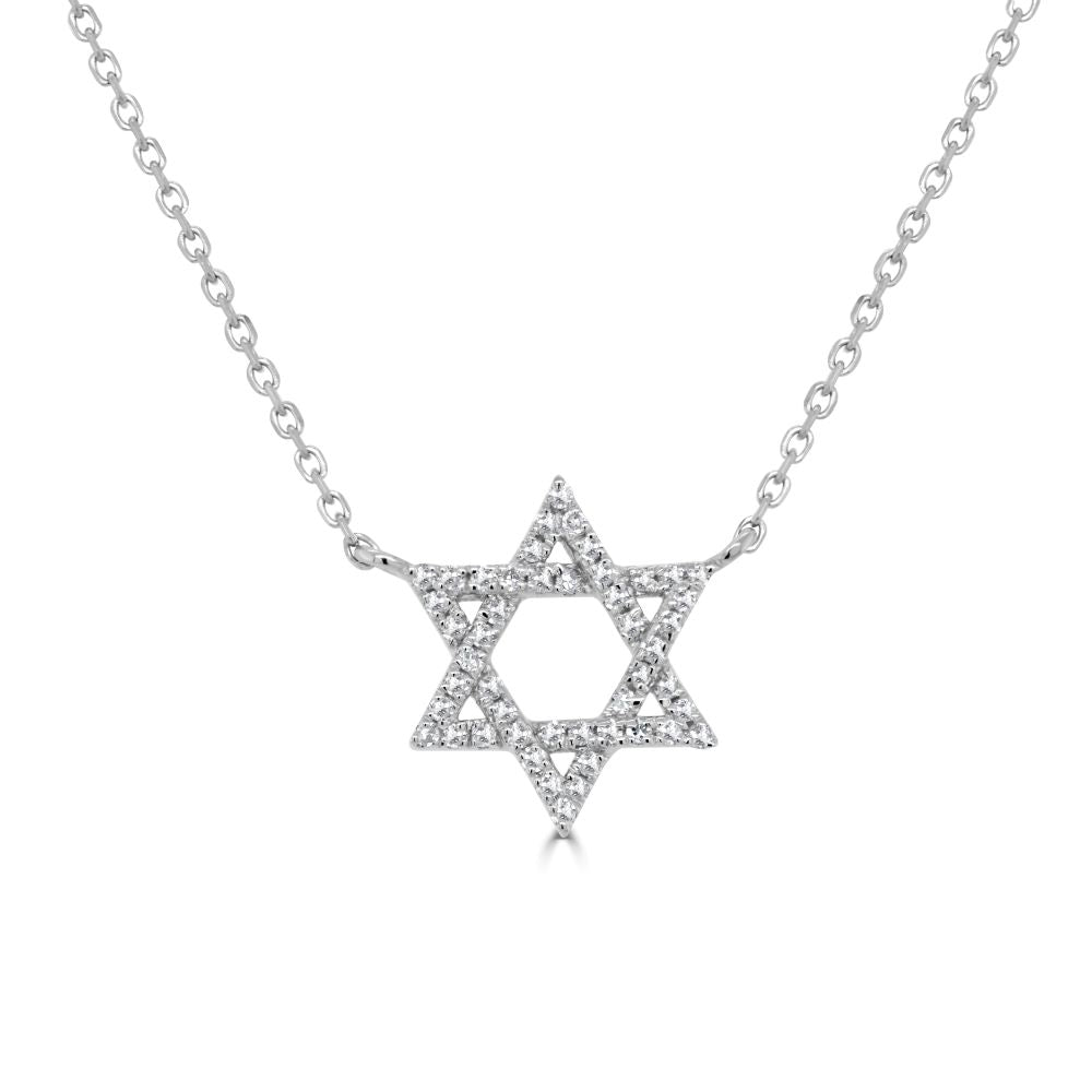 14K Gold & Diamond Star of David Necklace - 0.10ct