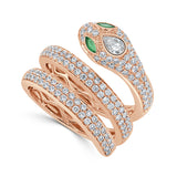 14k Gold Diamond & Emerald Snake Wrap Ring - 1.06ct