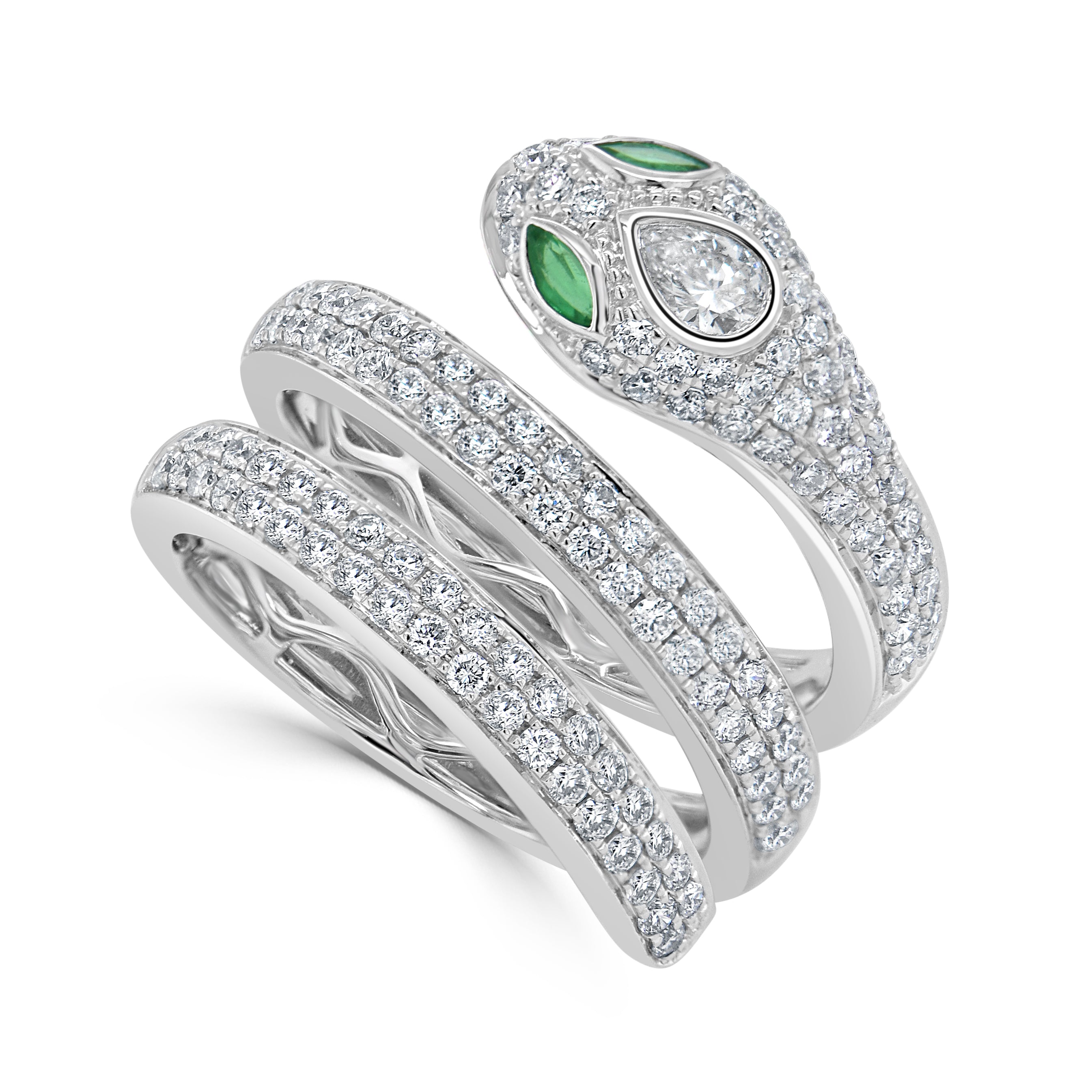 14k Gold Diamond & Emerald Snake Wrap Ring - 1.06ct