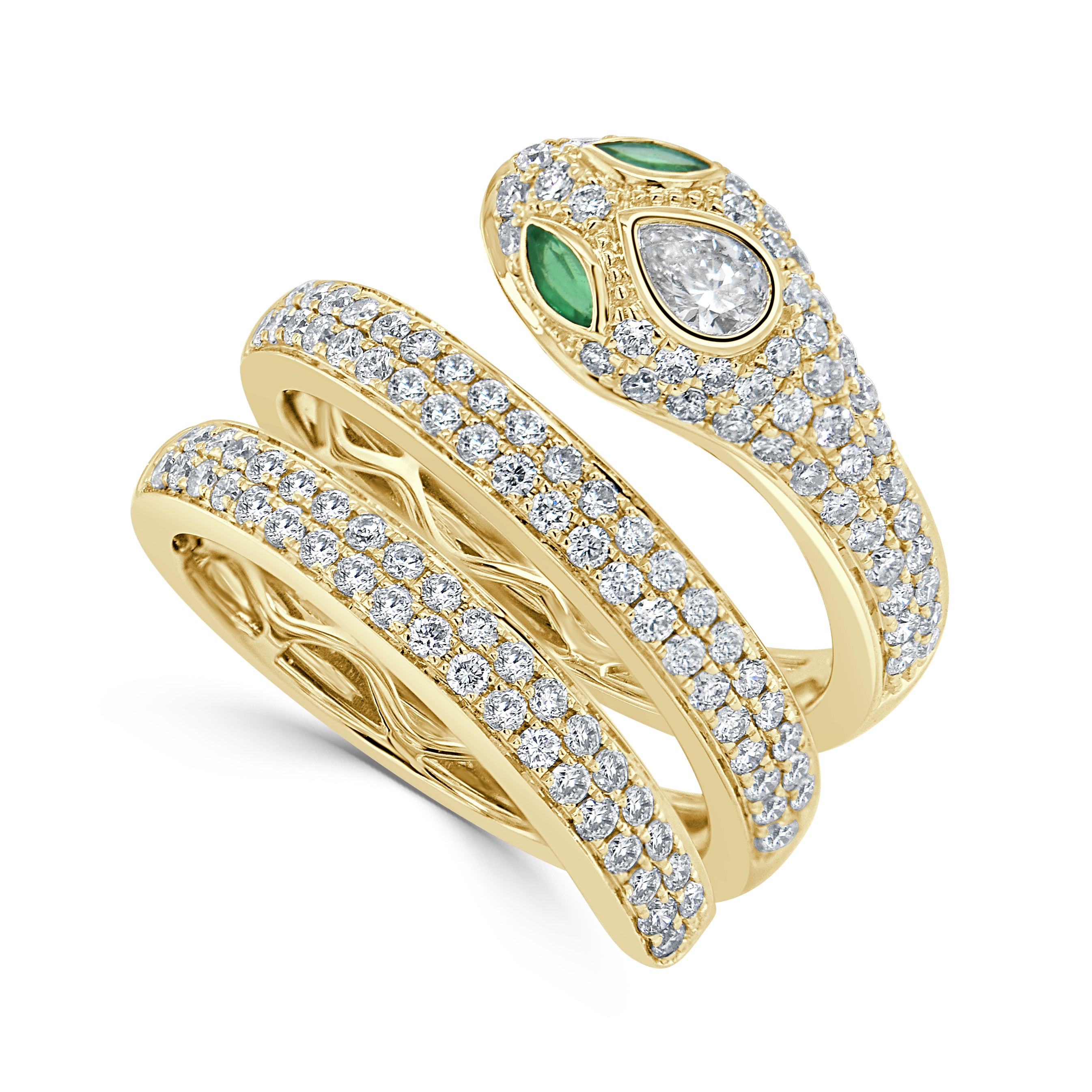 14k Gold Diamond & Emerald Snake Wrap Ring - 1.06ct