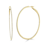 14k Gold & Diamond Skinny Hoop Earrings 2" -  0.68ct