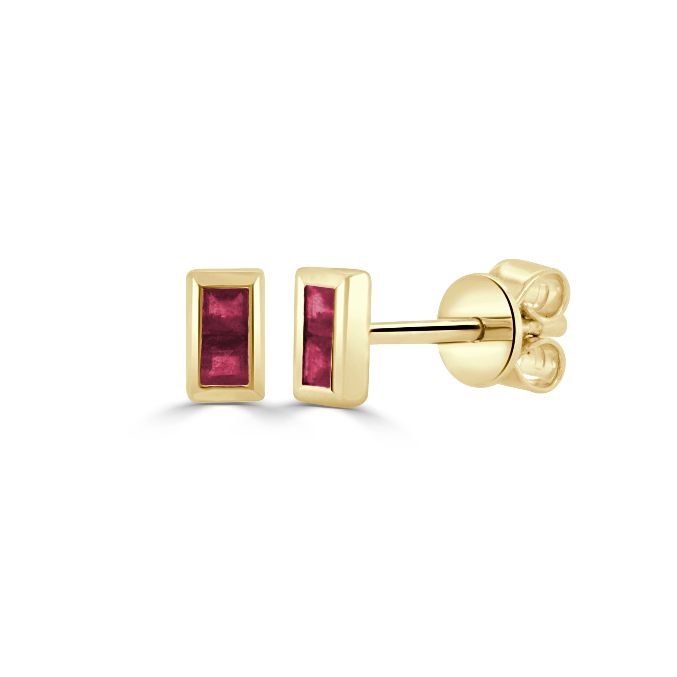 14k Gold & Baguette Ruby Stud Earrings - 0.10ct