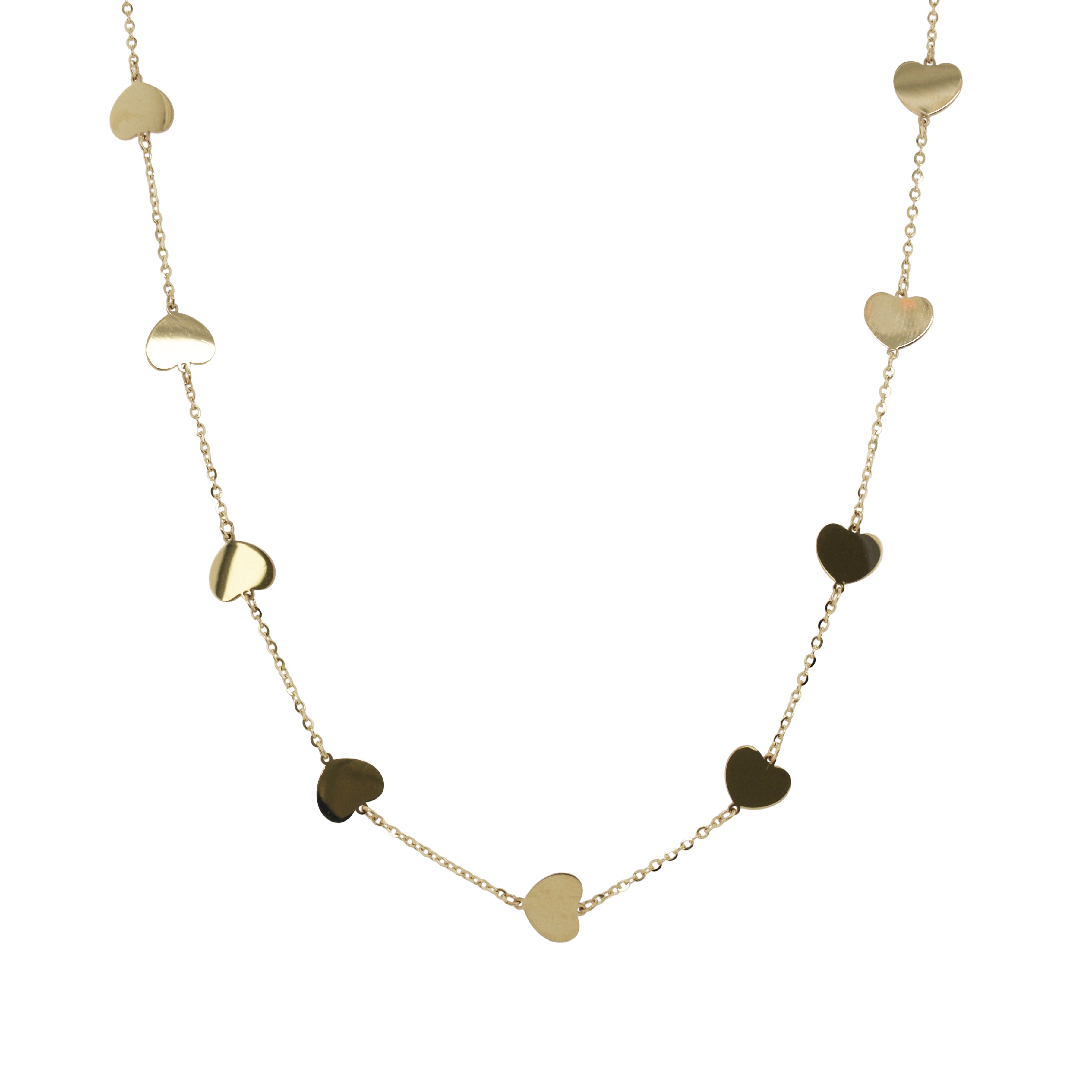 14K Gold Heart Station Necklace