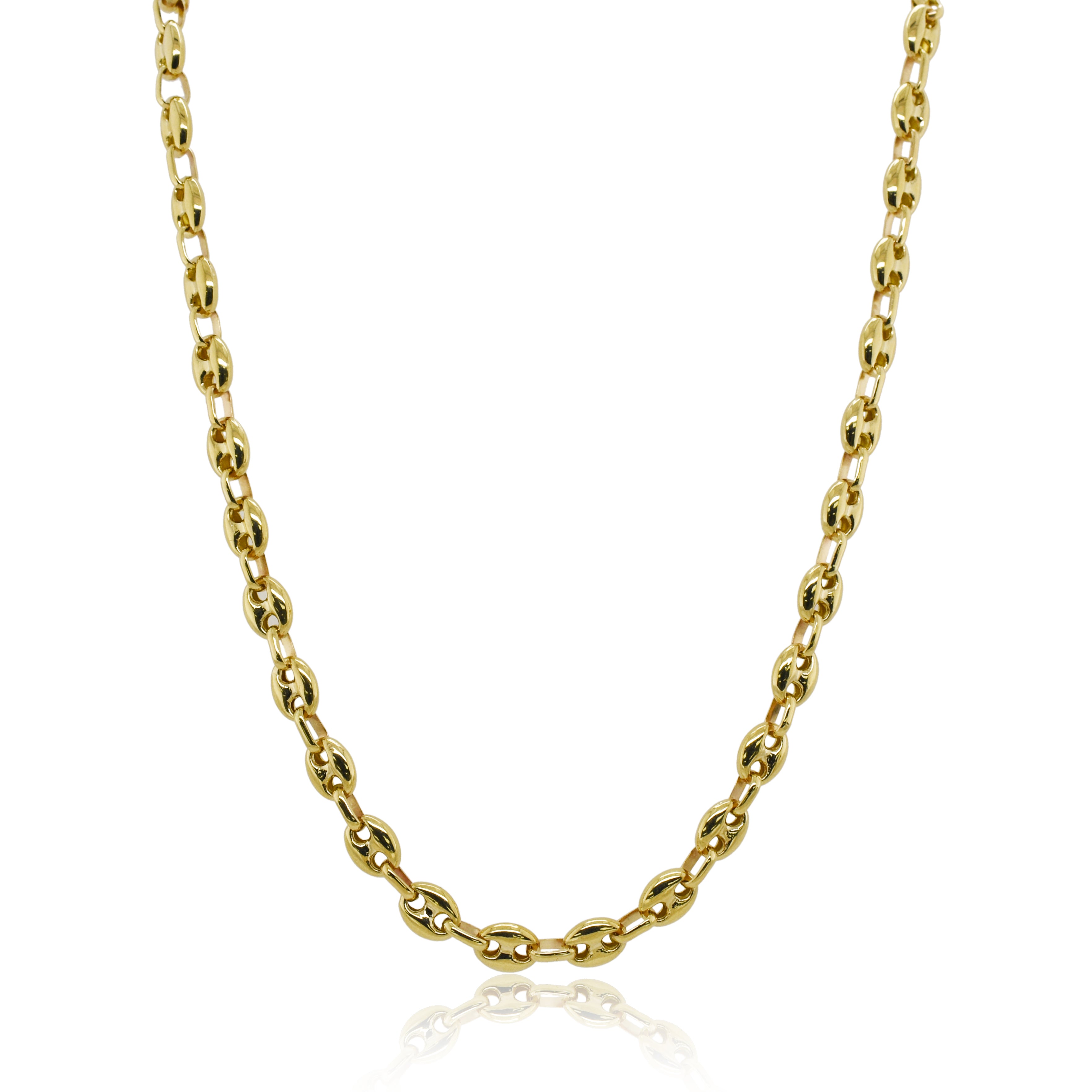 14K Gold Puff Mariner Link Necklace