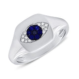 14K Gold Diamond & Sapphire Signet Ring - 0.03ct