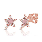 14K Gold Diamond &  Pearl Star Stud Earrings - 0.22ct