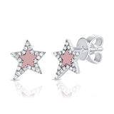 14K Gold Diamond &  Pearl Star Stud Earrings - 0.22ct