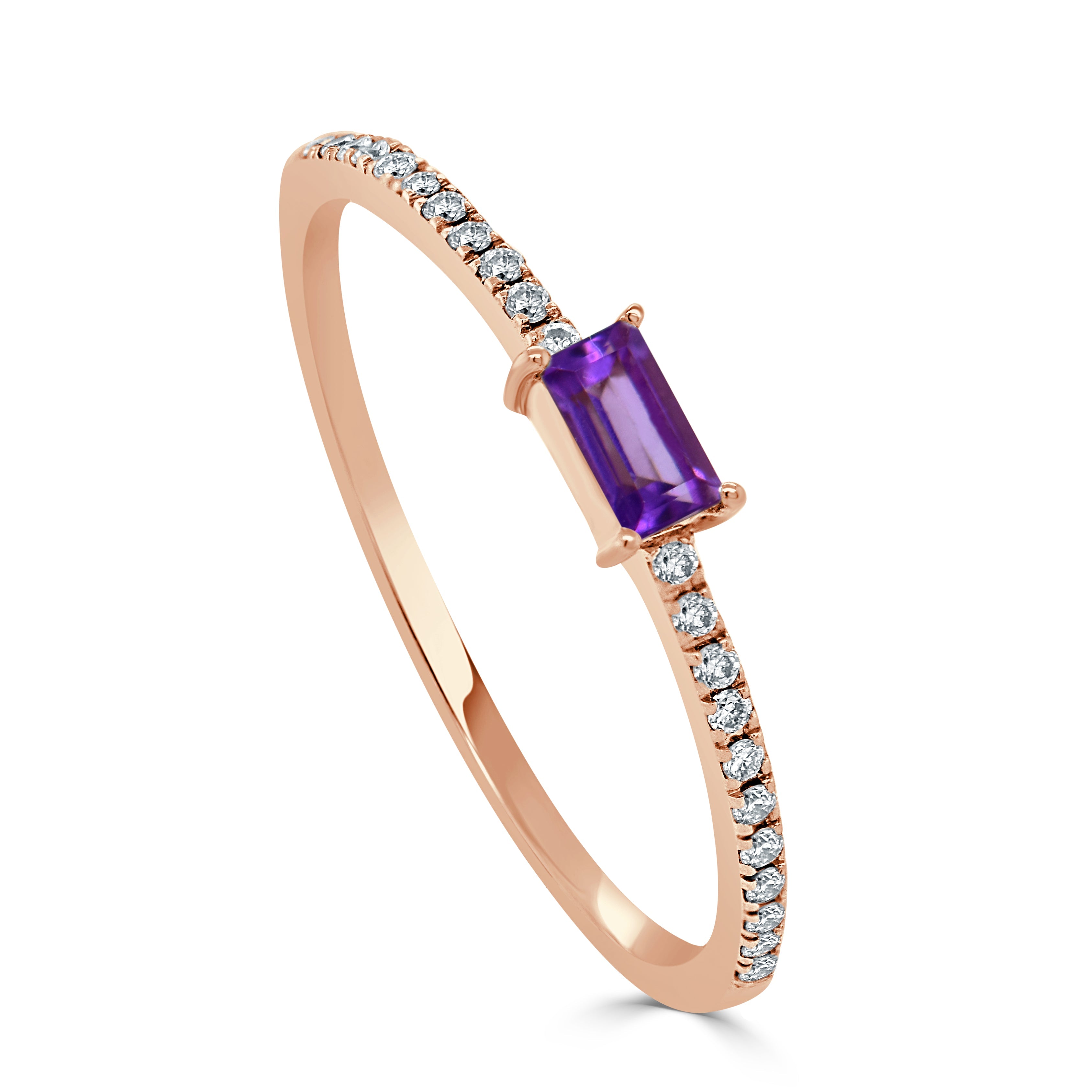 14k Gold & Amethyst Baguette Stackable Ring - 0.11ct - 0.16ct