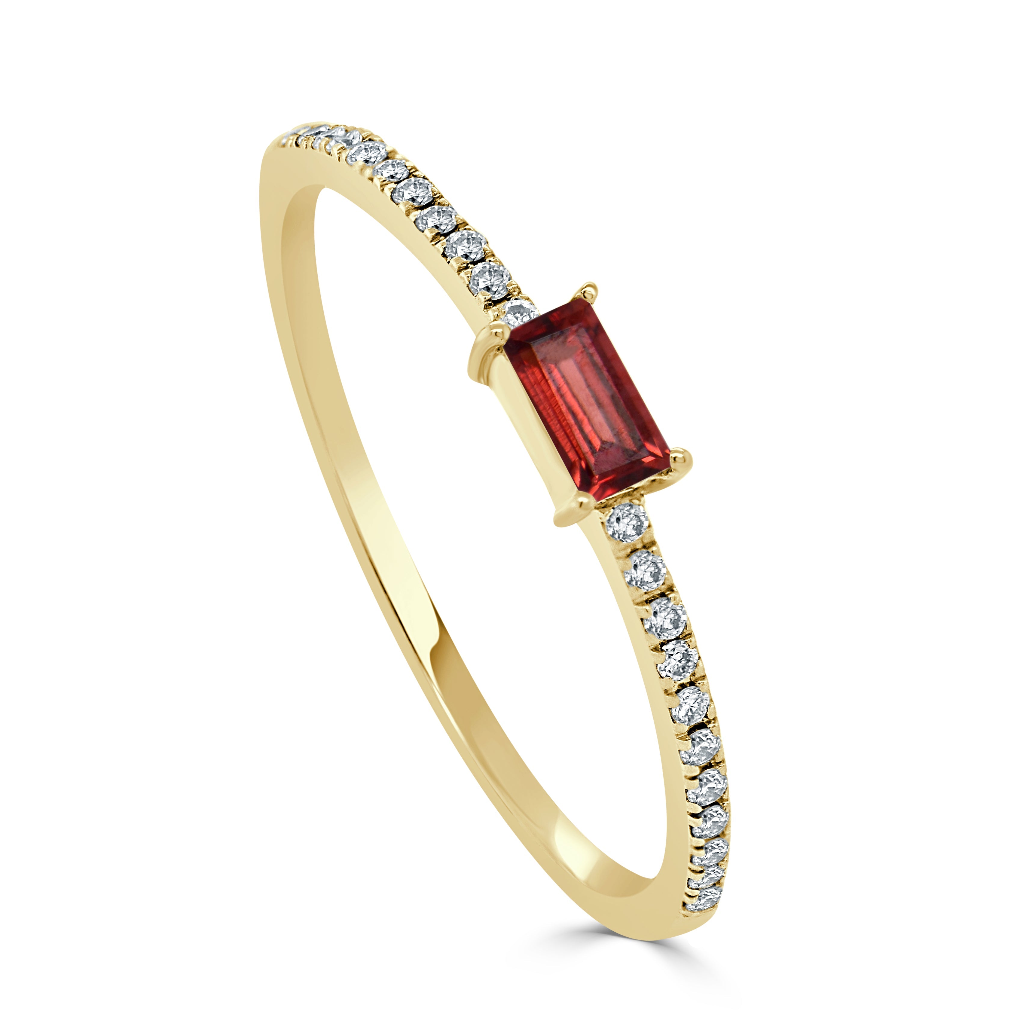 14k Gold & Garnet Baguette Stackable Ring - 0.11ct - 0.16ct