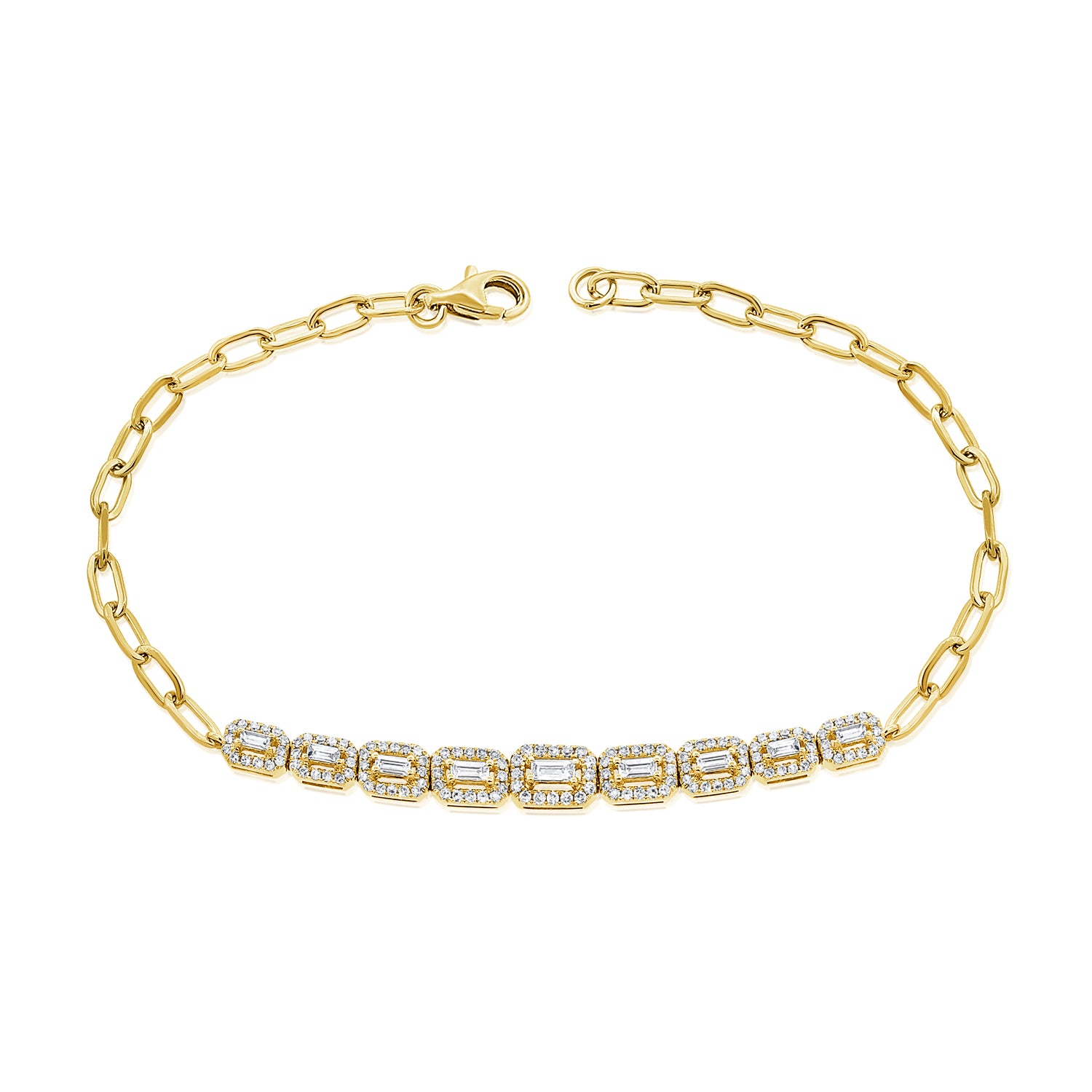 14K Gold & Baguette Diamond Link Chain Bracelet - 0.62ct