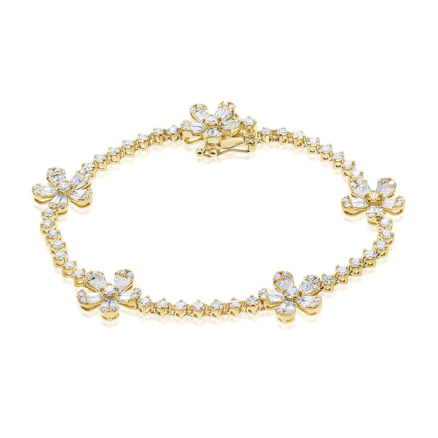 14K Gold & Diamond Flower Station Tennis Bracelet - 4.86ct