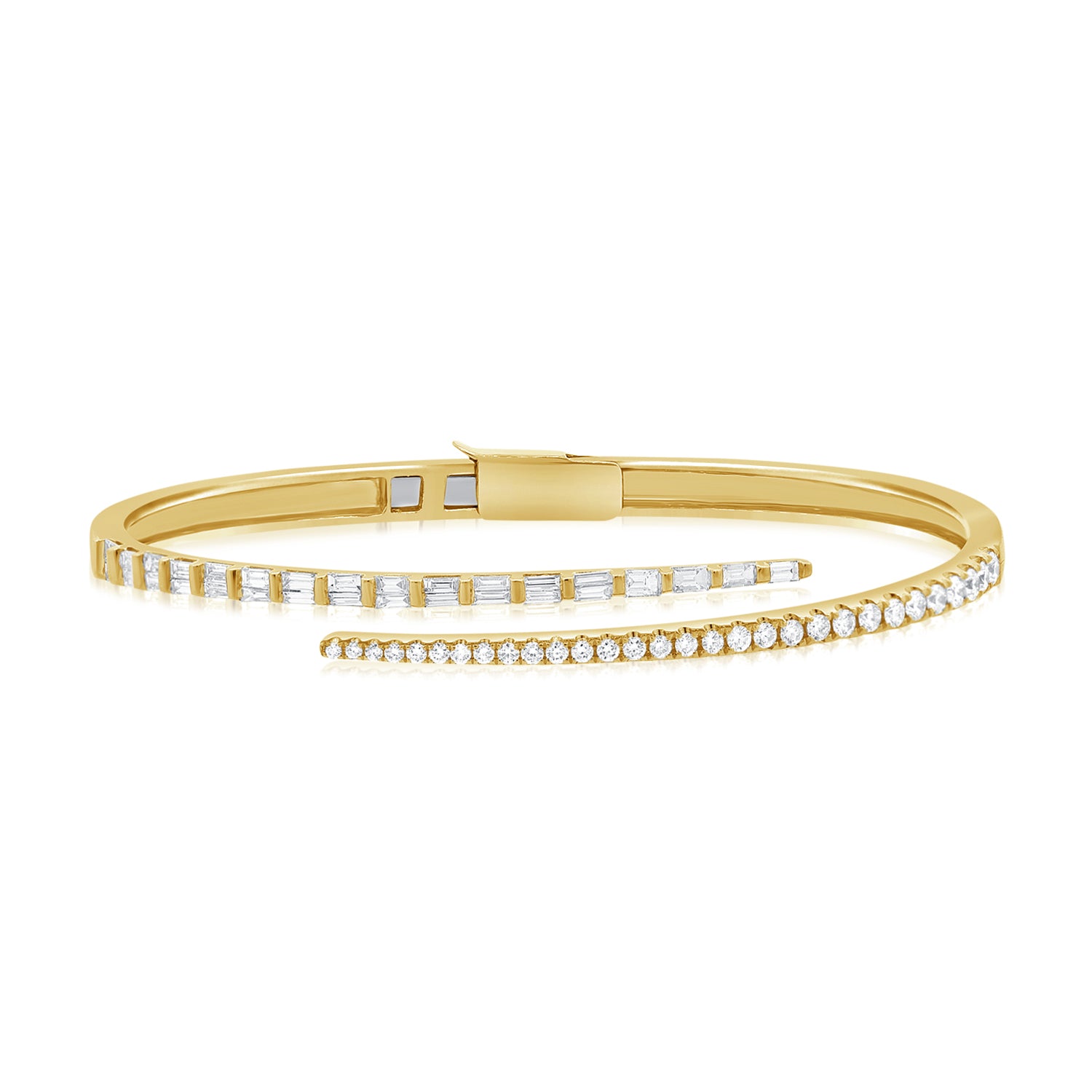 14k Gold & Baguette Diamond Crossover Bangle - 2.8ct