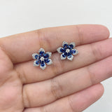 14k Gold Diamond & Sapphire Flower Stud Earrings