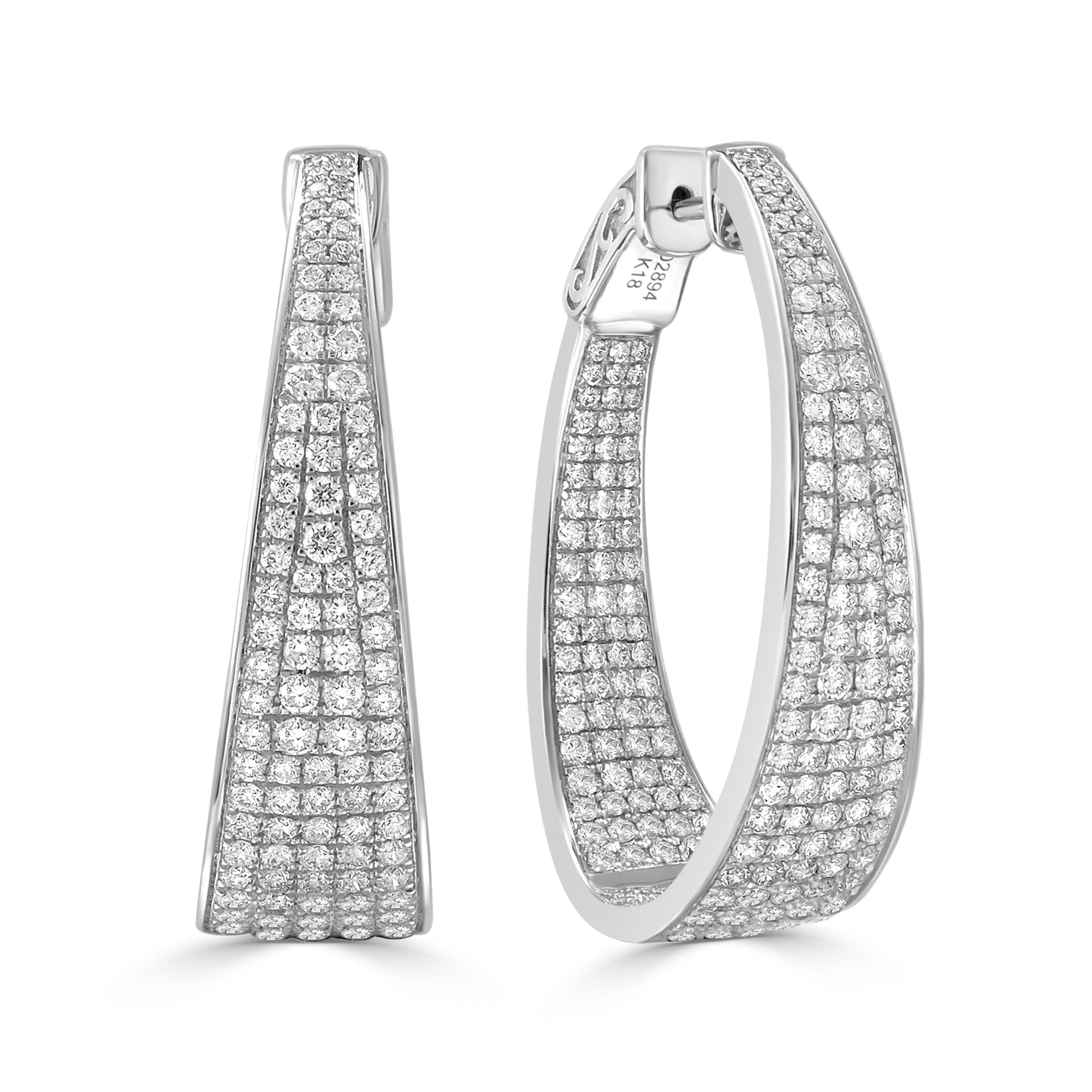 18K Gold Diamond Hoop Earrings - 2.91ct