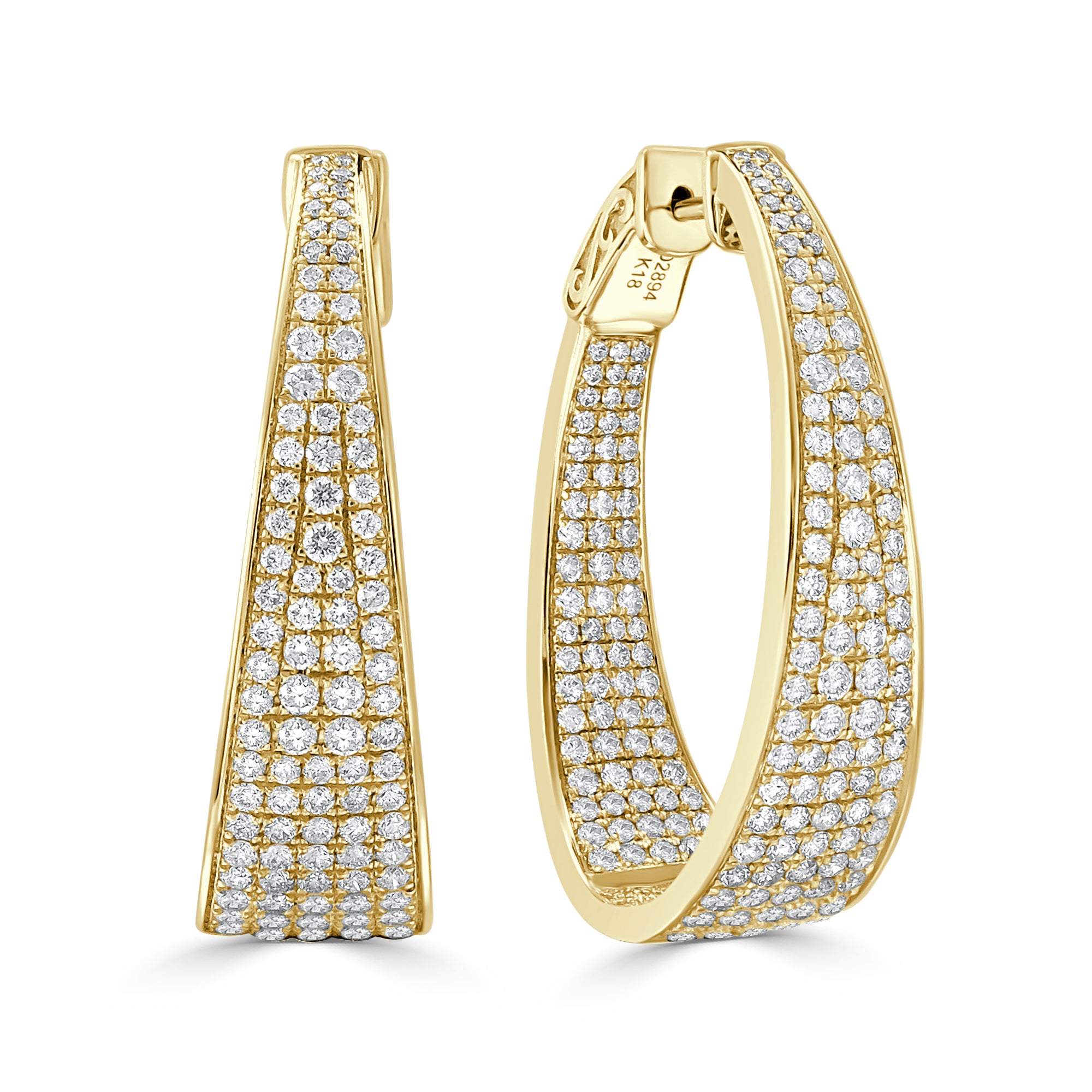 18K Gold Diamond Hoop Earrings - 2.91ct