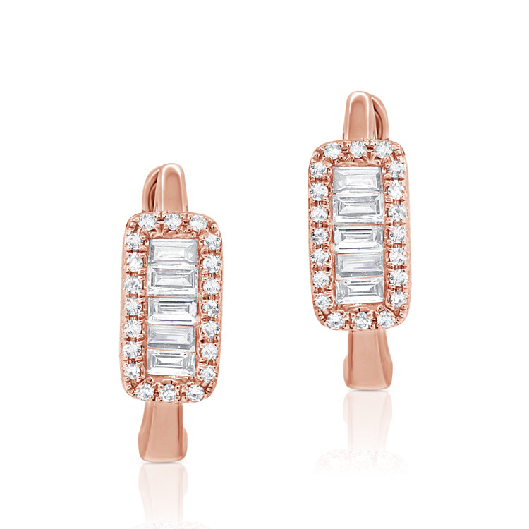 14K Gold & Baguette Diamond Huggie Earrings - 0.25ct