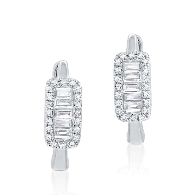 14K Gold & Baguette Diamond Huggie Earrings - 0.25ct