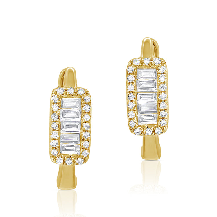 14K Gold & Baguette Diamond Huggie Earrings - 0.25ct