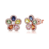 14K Gold & Multi-Color Gemstone Flower Stud Earrings - 2.33ct