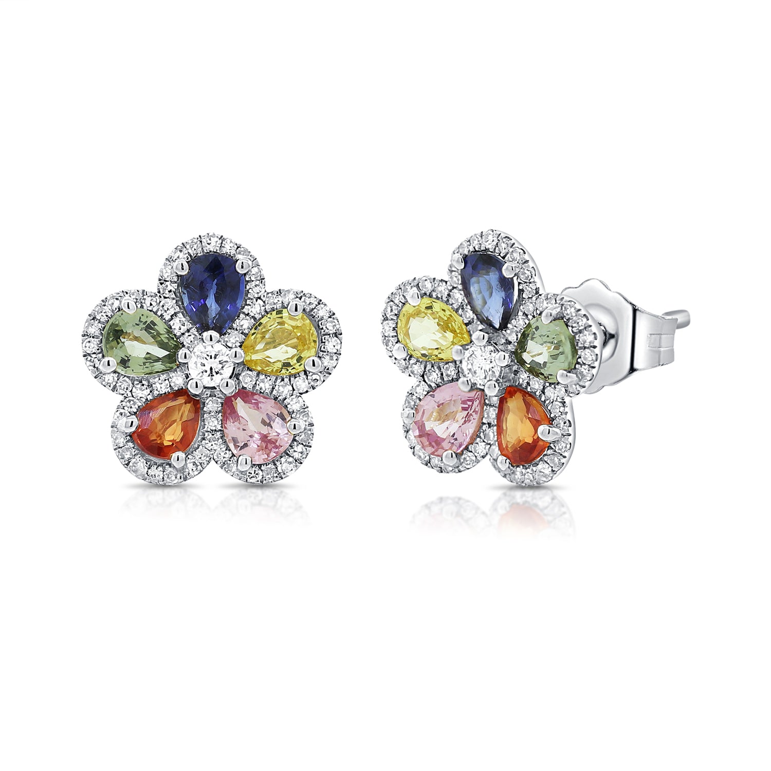 14K Gold & Multi-Color Gemstone Flower Stud Earrings – Sabrina Design