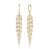 14k Gold & Diamond Feather Dangle Earrings - 0.98ct