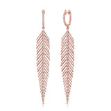 14k Gold & Diamond Feather Dangle Earrings - 0.98ct