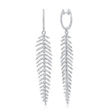 14K Gold & Diamond Feather Dangle Earrings - 1.42ct